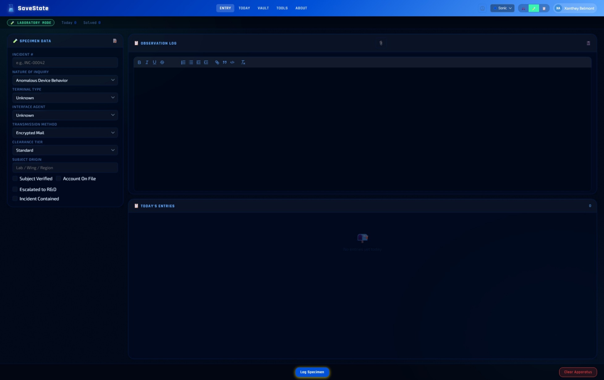 1   Entry Screen   Blank